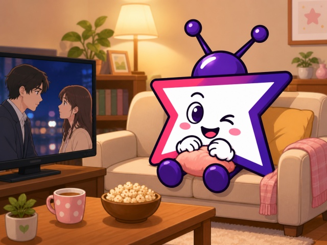 サイト管理人のキャラクター「ナビっとくん」がソファーでドラマをみている様子