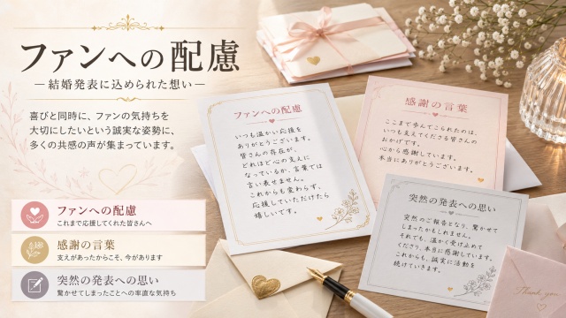 加藤シゲアキの結婚発表におけるファンへの配慮を表すメッセージカードのイメージ画像
